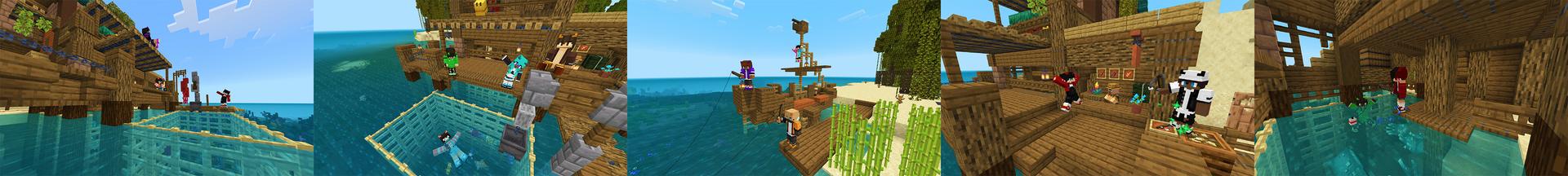 Panorama of the Minecraft Bedrock Marketplace product Fishing House Survival created by Blue Depth Games.