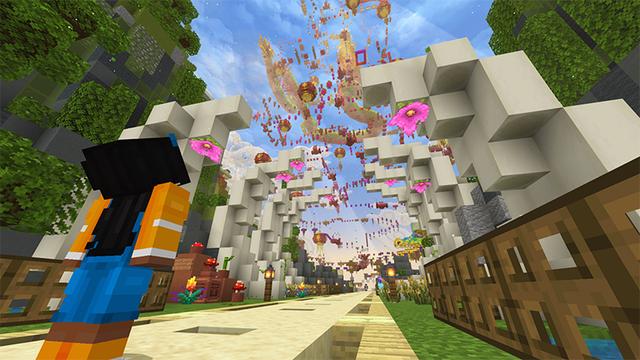 Screenshot of the Minecraft Bedrock Marketplace product Parkour Mega 2 created by Blue Depth Games.