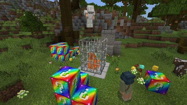 Screenshot of the Minecraft Bedrock Marketplace product Lucky Block: Rainbow! created by Asiago Bagels.
