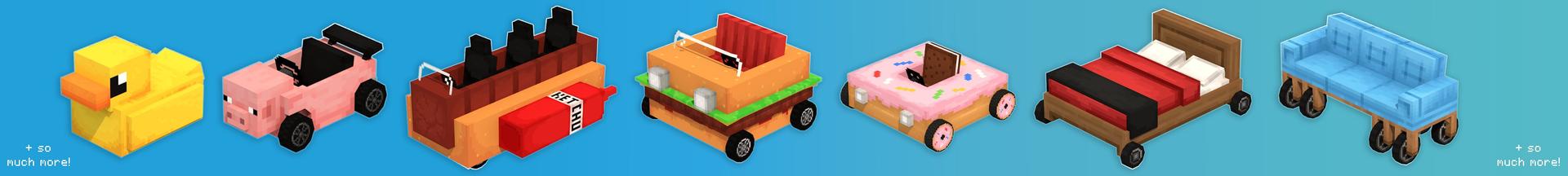 Panorama of the Minecraft Bedrock Marketplace product Silly Vehicles Add-On created by Asiago Bagels.