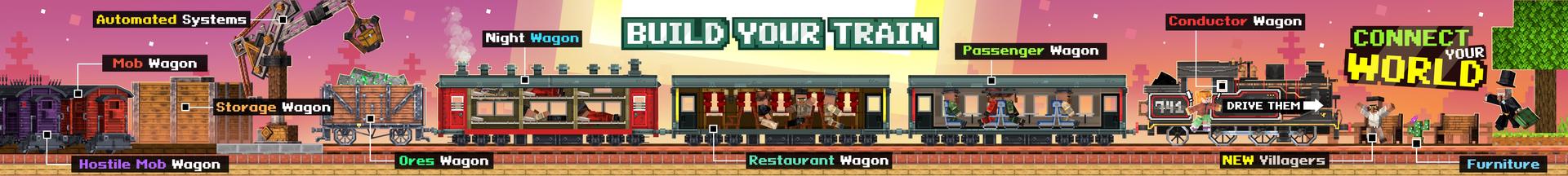 Panorama of the Minecraft Bedrock Marketplace product TRAINS Add-On created by Aymeric Pierre.