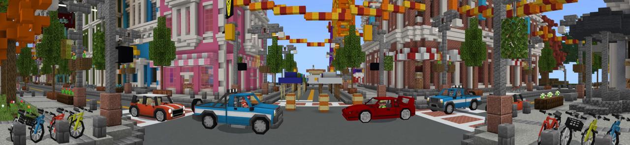 Panorama of the Minecraft Bedrock Marketplace product Fall City created by BBB Studios.
