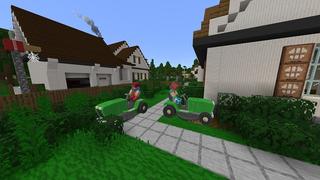 Screenshot of the Minecraft Bedrock Marketplace product Lawn Mower Simulator created by BBB Studios.