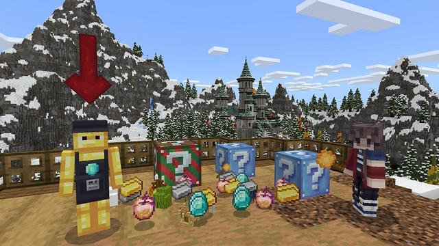 Screenshot of the Minecraft Bedrock Marketplace product Lucky Blocks Winter Edition created by BBB Studios.