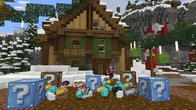 Screenshot of the Minecraft Bedrock Marketplace product Lucky Blocks Winter Edition created by BBB Studios.