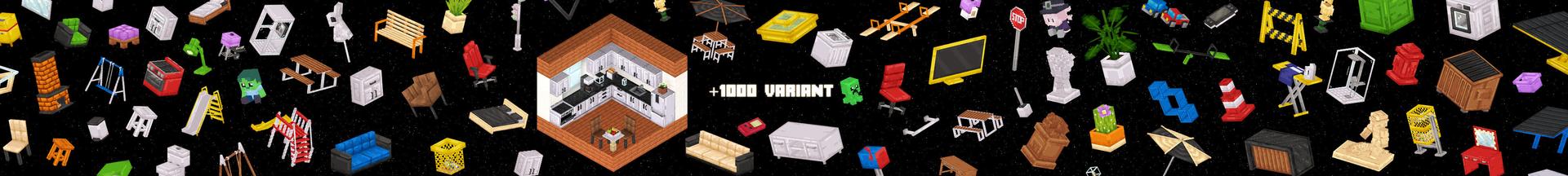 Panorama of the Minecraft Bedrock Marketplace product Furniture Expansion created by Black Arts Studios.