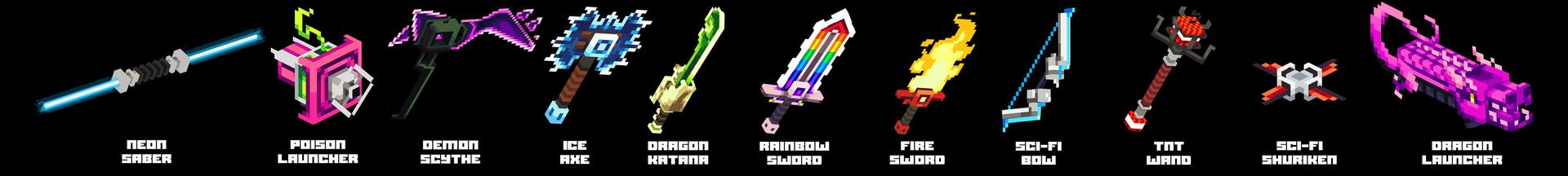 Panorama of the Minecraft Bedrock Marketplace product OP Weapons created by Block Factory.