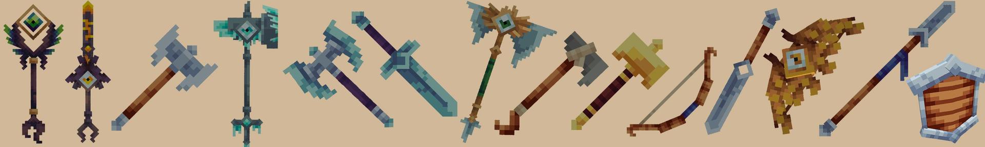 Panorama of the Minecraft Bedrock Marketplace product Skyblock Weapons created by Block Factory.