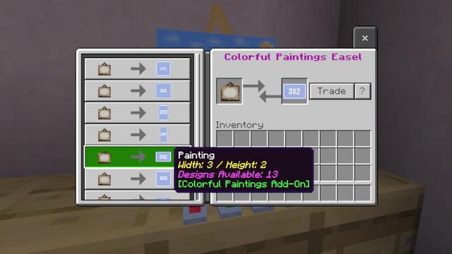 Screenshot of the Minecraft Bedrock Marketplace product Colorful Paintings Add-On created by Block Perfect Studios.