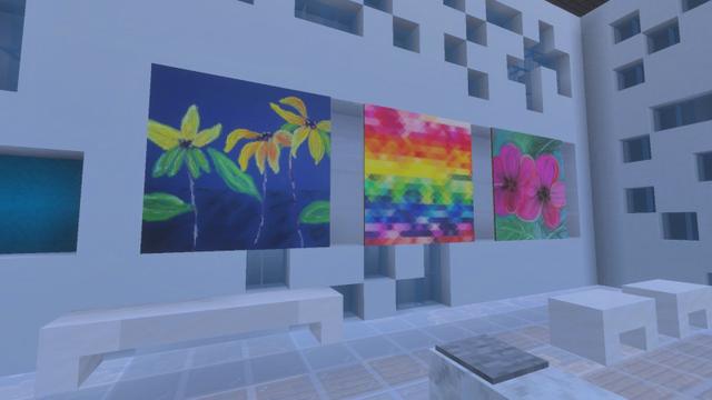 Screenshot of the Minecraft Bedrock Marketplace product Colorful Paintings Add-On created by Block Perfect Studios.
