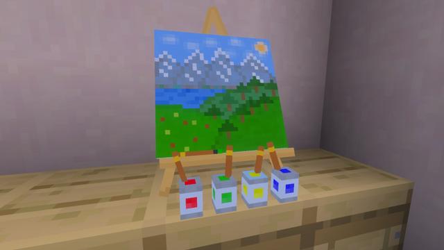 Screenshot of the Minecraft Bedrock Marketplace product Colorful Paintings Add-On created by Block Perfect Studios.