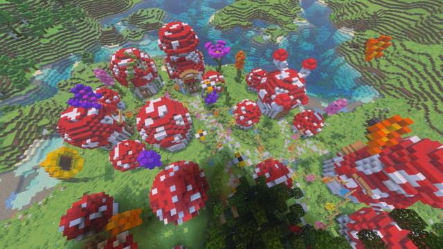Screenshot of the Minecraft Bedrock Marketplace product Mushroom Village created by Block Perfect Studios.
