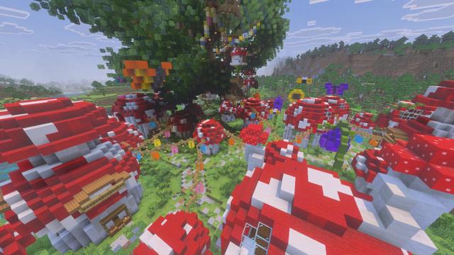 Screenshot of the Minecraft Bedrock Marketplace product Mushroom Village created by Block Perfect Studios.