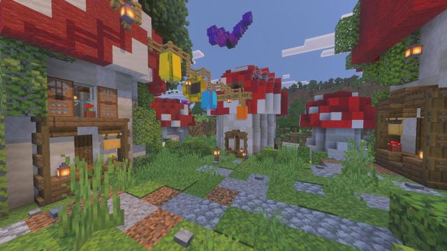 Screenshot of the Minecraft Bedrock Marketplace product Mushroom Village created by Block Perfect Studios.