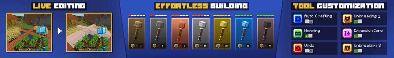 Panorama of the Minecraft Bedrock Marketplace product Builders Wands Add-On created by Block Studios.