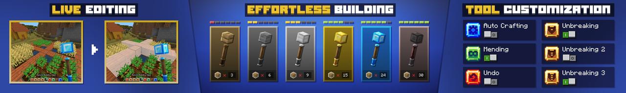 Panorama of the Minecraft Bedrock Marketplace product Builders Wands Add-On created by Block Studios.