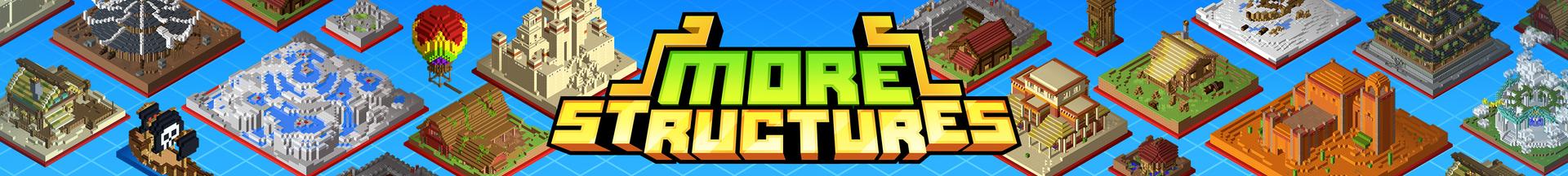 Panorama of the Minecraft Bedrock Marketplace product More Structures Add-On created by Block Studios.