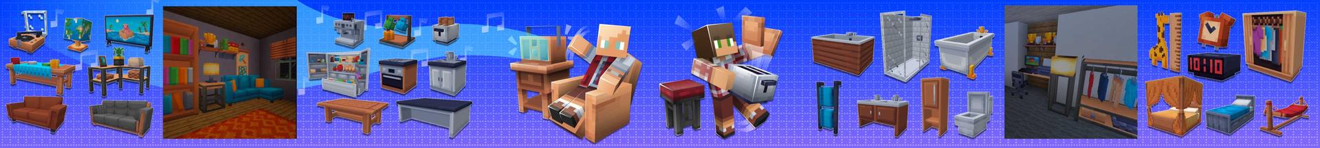 Panorama of the Minecraft Bedrock Marketplace product Deluxe Furniture Add-On created by Blockception.