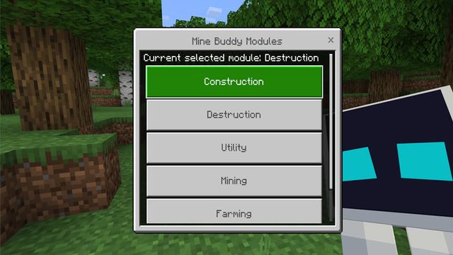 Screenshot of the Minecraft Bedrock Marketplace product Mine Buddy Add-On created by Blockception.