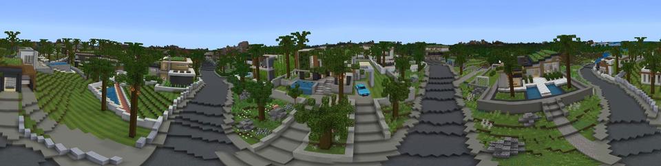 Panorama of the Minecraft Bedrock Marketplace product Modern Suburb created by Blockception.