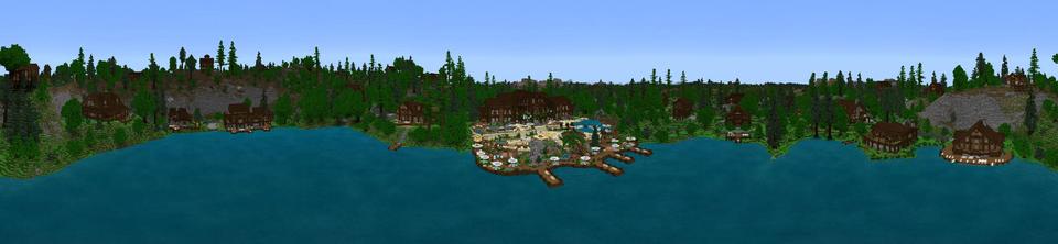 Panorama of the Minecraft Bedrock Marketplace product Pinewood Resort created by Blockception.