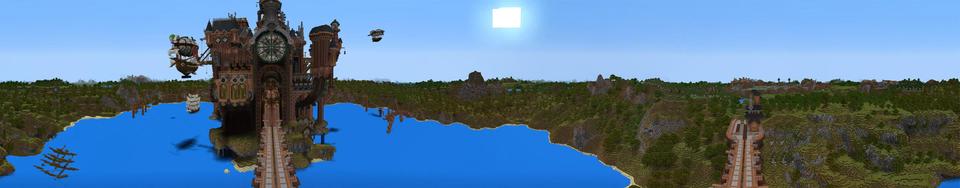 Panorama of the Minecraft Bedrock Marketplace product Steampunk Castle created by Blockception.