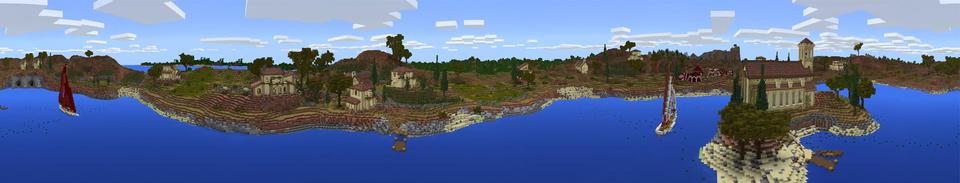 Panorama of the Minecraft Bedrock Marketplace product Tranquil Lake created by Blockception.
