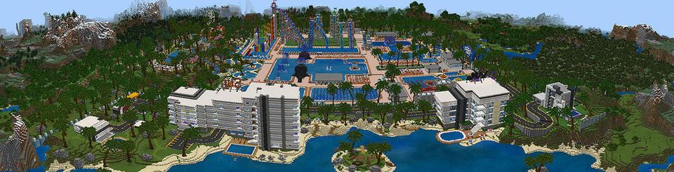 Panorama of the Minecraft Bedrock Marketplace product Aqua Park created by BLOCKLAB Studios.