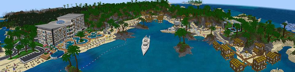 Panorama of the Minecraft Bedrock Marketplace product Beach Party created by BLOCKLAB Studios.