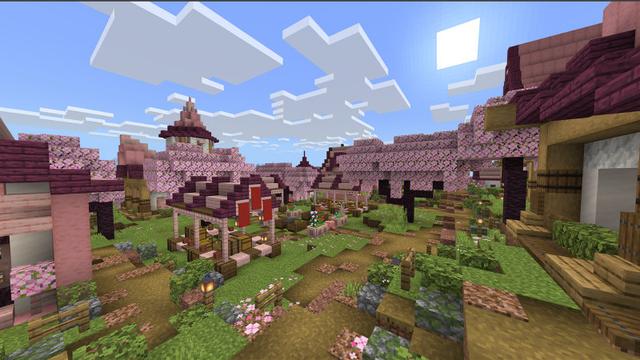 Screenshot of the Minecraft Bedrock Marketplace product Cherry Blossom Village created by BLOCKLAB Studios.