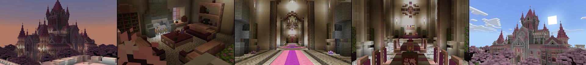 Panorama of the Minecraft Bedrock Marketplace product Cherry Castle created by BLOCKLAB Studios.