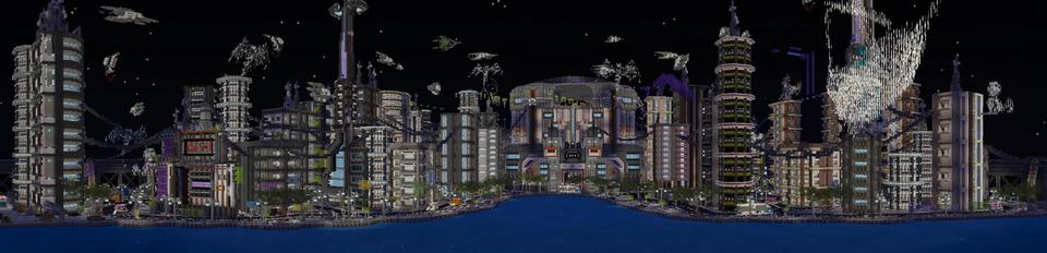 Panorama of the Minecraft Bedrock Marketplace product Cyberpunk Parkour created by BLOCKLAB Studios.