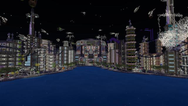Screenshot of the Minecraft Bedrock Marketplace product Cyberpunk Parkour created by BLOCKLAB Studios.