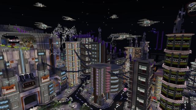 Screenshot of the Minecraft Bedrock Marketplace product Cyberpunk Parkour created by BLOCKLAB Studios.