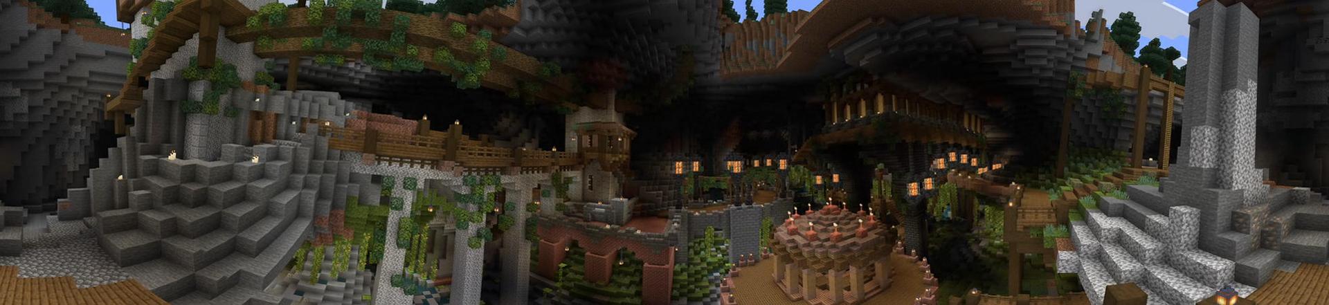 Panorama of the Minecraft Bedrock Marketplace product Epic Cave Village created by BLOCKLAB Studios.