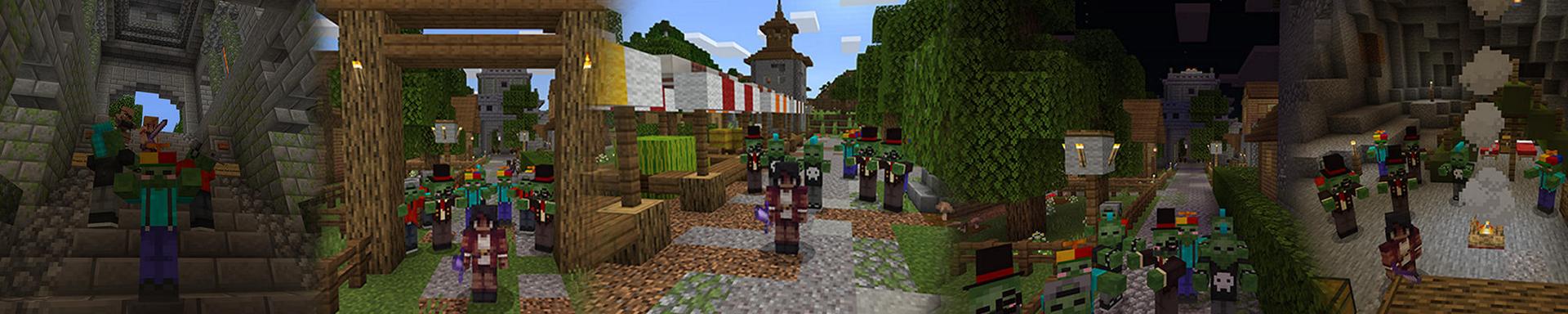 Panorama of the Minecraft Bedrock Marketplace product Friendly Zombies created by BLOCKLAB Studios.