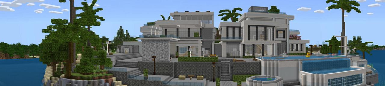 Panorama of the Minecraft Bedrock Marketplace product Funny Modern Mansion created by BLOCKLAB Studios.