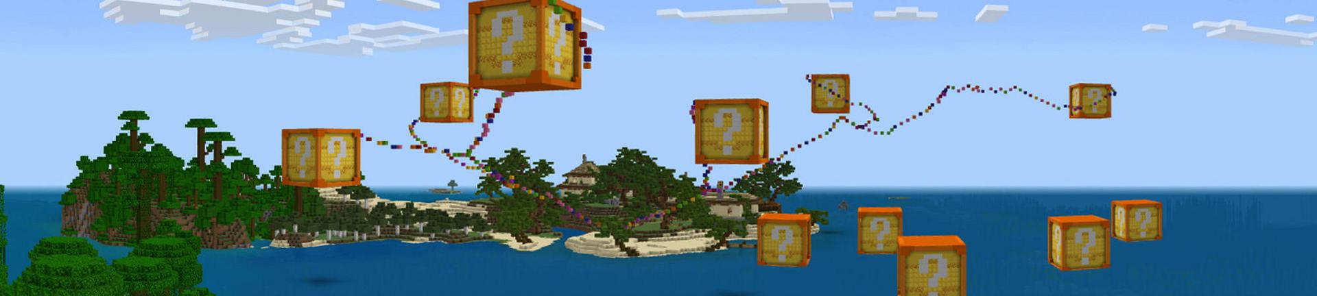Panorama of the Minecraft Bedrock Marketplace product Golden Lucky Blocks created by BLOCKLAB Studios.