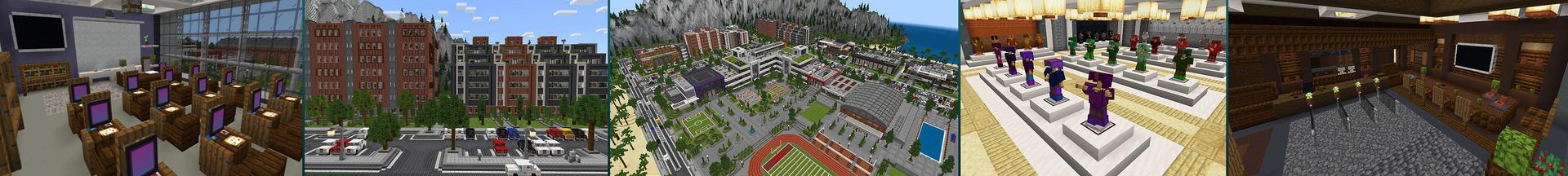 Panorama of the Minecraft Bedrock Marketplace product High School Life Roleplay created by BLOCKLAB Studios.