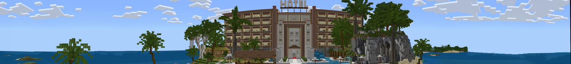 Panorama of the Minecraft Bedrock Marketplace product Holiday Resort created by BLOCKLAB Studios.