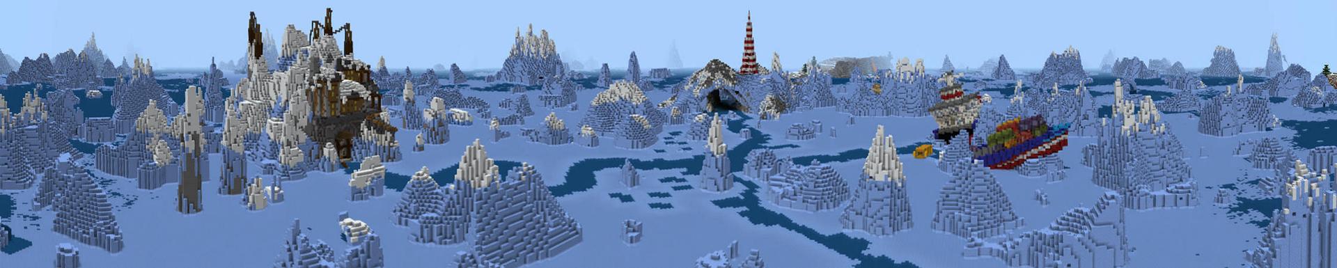 Panorama of the Minecraft Bedrock Marketplace product Ice Raft Survival created by BLOCKLAB Studios.