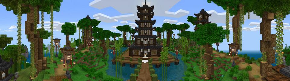 Panorama of the Minecraft Bedrock Marketplace product Japanese Village of Paradise created by BLOCKLAB Studios.