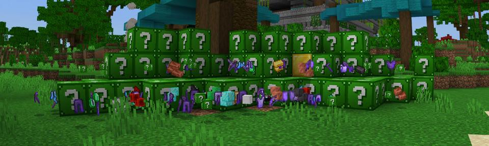 Panorama of the Minecraft Bedrock Marketplace product Jungle Lucky Blocks created by BLOCKLAB Studios.