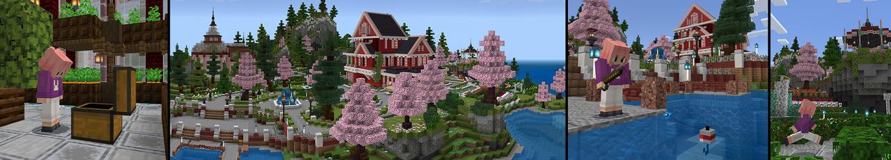 Panorama of the Minecraft Bedrock Marketplace product Magical Red House created by BLOCKLAB Studios.