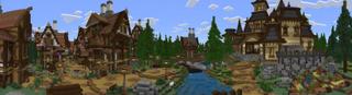 Panorama of the Minecraft Bedrock Marketplace product Medieval Hole Town created by BLOCKLAB Studios.