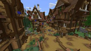 Screenshot of the Minecraft Bedrock Marketplace product Medieval Hole Town created by BLOCKLAB Studios.
