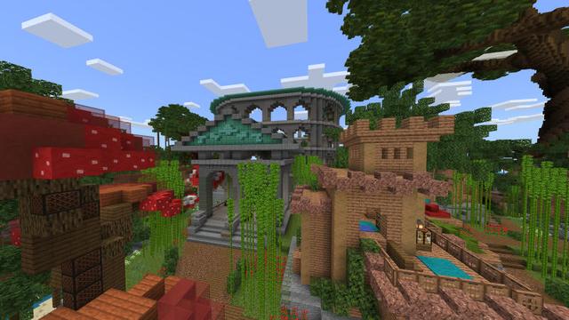 Screenshot of the Minecraft Bedrock Marketplace product Mushroom Island created by BLOCKLAB Studios.
