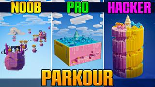 Thumbnail of the Minecraft Bedrock Marketplace product Noob vs Pro vs Hacker Parkour created by BLOCKLAB Studios.