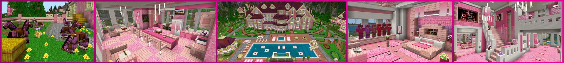 Panorama of the Minecraft Bedrock Marketplace product Pink Mansion Luxury created by BLOCKLAB Studios.