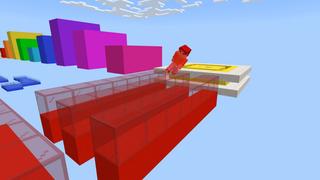 Screenshot of the Minecraft Bedrock Marketplace product Rainbow Obstacle Parkour 2 created by BLOCKLAB Studios.